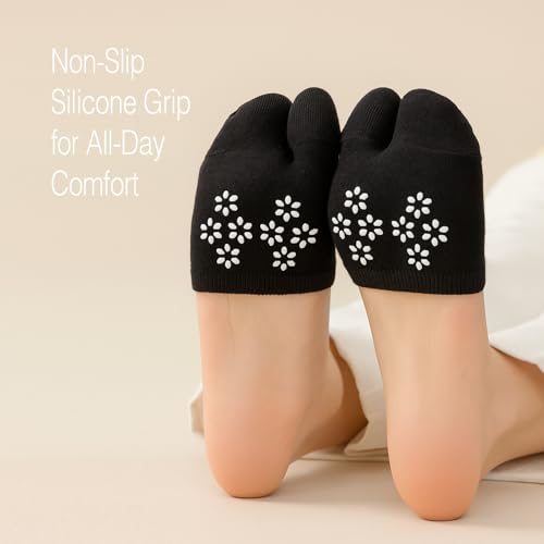 Women's Tabi Inspired Low Cut Split Toe Half Socks - Cotton Invisible Lightweight Liner Toe Topper Covers for Mules Clogs4