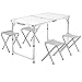 Casaria Tavolo da campeggio pieghevole in alluminio regolabile in altezza XXL con 4 sgabelli 120x60x70cm tavolino a valigetta maniglia di trasporto tavolinetto da picnic