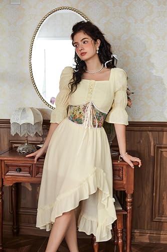 Image of Scarlet Darkness Corset Belt for Women Renaissance Lace up Corset Floral Wide Waist Belts Apricot Floral Size 8