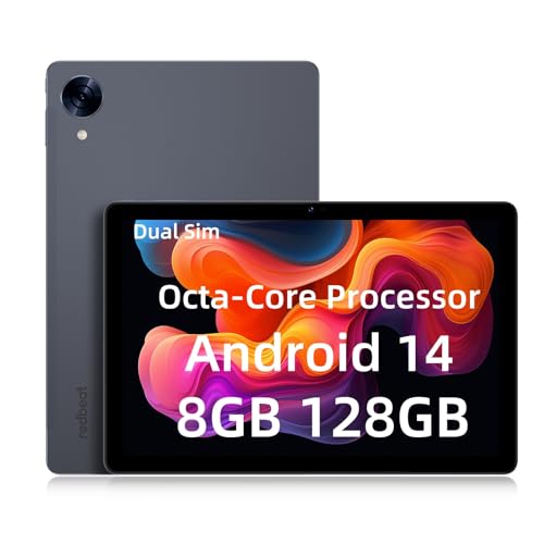 redbeat Gaming Tablet 10 inch Android 14 Tablets, 8GB RAM + 128GB ROM 1TB Expansion, Tablet 4G LTE Dual SIM, Dual Cameras, 1.6Hz Octa-Core CPU, 6000mAh Battery, HD Screen,2.4G/5G WiFi, BT5.0