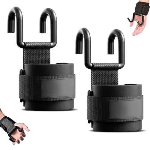 Image of 2Pcs Weight Lifting Hook Grips with Adjustable Wrist Straps Heavy Duty Nylon Metal Hooks Non Slip Design for Deadlift Pull Ups Powerlifting Gym Training Wrist Support Fitness Accessories Black