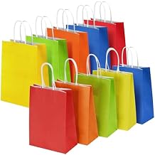 10 Pcs Paper Gift Bags with Handles, 8" Rainbow Color Goodie Bags for Party, Christmas, Favor, Birthday, Wedding, Events, Classrooms, Celebrations