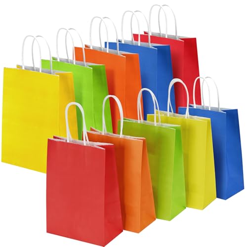 10 Pcs Paper Gift Bags with Handles, 8\" Rainbow Color Goodie Bags for Party, Christmas, Favor, Birthday, Wedding, Events, Classrooms, Celebrations