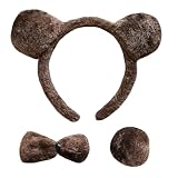 YAXAMING Halloween Bear Ears Headband Bow Tie Tail Brown Bear Hair Hoops Bands Bowtie Animal Headpiece Hairband Women Xmas Holiday Festival Parade Cosplay Wedding Dress Up Birthday Party Accessories