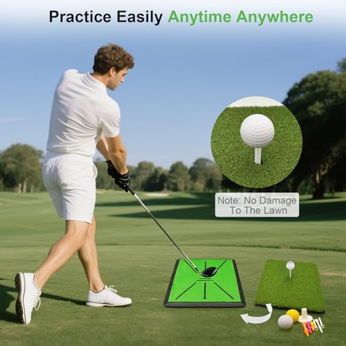 Golf Hitting Mat, with Extra Replaceable Golf Practice Mat for Swing Path Detection Batting Training 16"x12" with Tees, for Driving, Chipping, Indoor/Outdoor by UYCCIMB - Used condition - Image 6