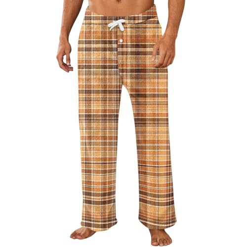 Flannel Pajamas for Men Striped Flannel Fleece Straight Leg Casual Pants