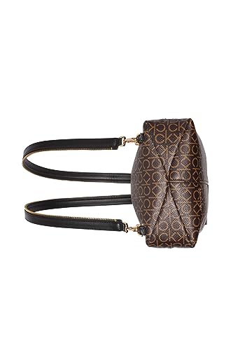 Image of Calvin Klein Women's Millie Backpack for Women - Vegan Leather Monogram Backpack, 2 Pockets, Brown /Khaki /Black, One Size