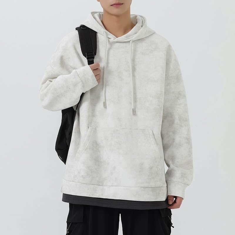 Men's Retro Tie-Dye Hoodie Loose Fit Fake Two-Piece Couple's Style Autumn Winter2