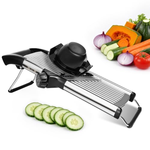 Mandolina per Verdure 5 in 1 Regolabile Manuale, Lame in Acciao Inox, Protezione per le Mani, Affettatrice Julienne per Patate Carote Cipolle