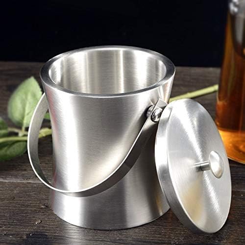 Ice Bucket, Ice Buckets with Stainless Steel Ice Tongs,Double Wall Ice Bucket with Lid,Silver Ice Wineiller for Bar Paties,Ice Buckets for Camping Size：1L