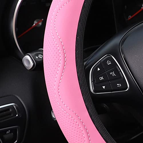 Yogurtck Soft Cute Microfiber Leather Car Steering Wheel Cover, Universal 15 Inch For Women Girls, Fit Vehicles, Sedans, Suvs, Vans, Trucks - Pink #TOP3