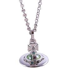 ZHAOZHAO Saturn Necklace for Women - Sky Star Saturn Planet Pendant with Green Quartz Crystal
