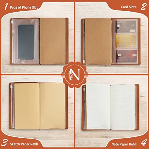 Aunool Personalized Journal Notebook Initial Leather Writing Journal Monogrammed Gifts For Son Grandson Refillable Daily Planner Embossed Travel Journal Diary With Blank Pages Card Slots 4.7 X 7.9 Inches, 68 Sheets/136 Pages N #TOP2