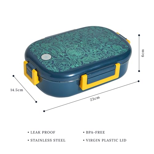 Image of Chumbak Sundarbans Gondh Insulated Stainless Steel Lunch Box 650 ml with Two compartments| Easy to Carry | Leak Proof | Durable | Tiffin for Kids
