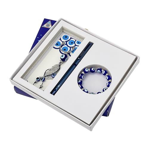 Image of Submarine 1572 Evil Eye Gift Premium Combo Set - Ball Pen with Blue Finish, Evil Eye Bracelet, and Keychain - Stylish and Elegant Gift Set