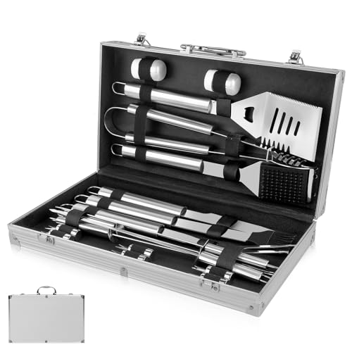 18-Piece BBQ Grill Accessories Set | Ultimate Grilling Tools for Men - Heavy Duty Stainless Steel BBQ Utensils Kit with Aluminum Case & Grill Brush for Dad (18pcs)