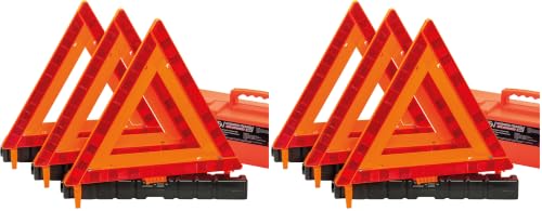 Image of DSV Standard Warning Triangles, Safety Triangles DOT Approved, Plastic, 6 Pack, Reflective Triangles with Heavy Base, FMVSS 571.125 &Carrying Case Included