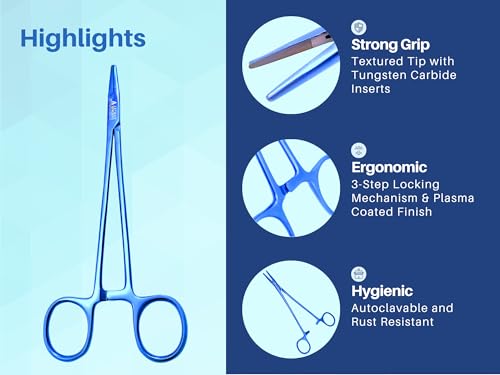 Image of ARTMAN INSTRUMENTS Mayo Hegar Needle Holder 7 inch - Surgical Needle Driver Clamp Forceps with Blue Plasma Coating & Tungsten Carbide Inserts for Precision Suturing
