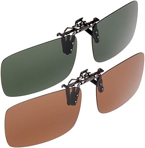 H&S Clip On Sunglasses - 2 Pairs Polarised Flip Up Fit Sunglasses Glasses Eyeglass For Women Men - Clip On Sunglasses Mens - Flip Shades - Over Glasses Sun Shades - Flip Up Sunglasses Women