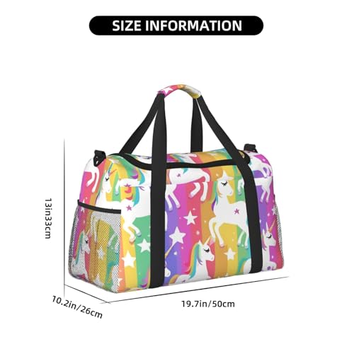 Unicorns On Stripes Print Foldable Carry On Tote Large Capacity Hand Carry Bag for Airplane Weekend Getaways4