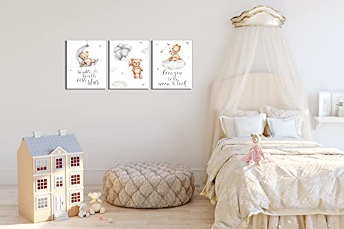 Nursery Wall Art Cute Little Bear Moon Love Sentence Cartoon Canvas Art Prints - Set of 3 (8 inches x 10 inches) Wall Art Decor Photos Bedroom Playroom (No framed) - Image 4