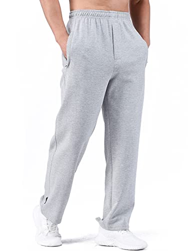 Zoulee Men's Open-Bottom Sports Pants Sweatpants Trousers Zip Fly Closure Thin Light Grey L #TOP2