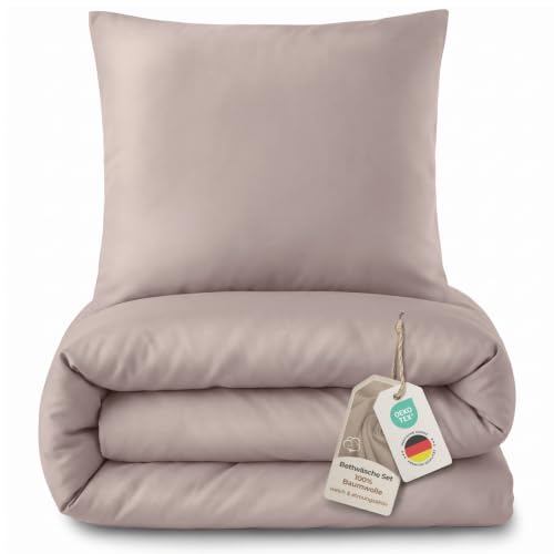 Produktfoto von LAYNENBURG Premium Mako Satin Bettwäsche in 135x200 + Kissenbezug 40x80 cm - 100% Baumwolle – Oeko-TEX 100 -&hellip;