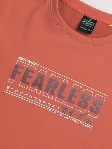 Image of TECHNOSPORT Men's Typography Printed T-Shirt ELASTOPLUS Quick Dry Slim Fit Round Neck Sports Tee for Gym Running Casual Wear UPF50+ Anti Odour