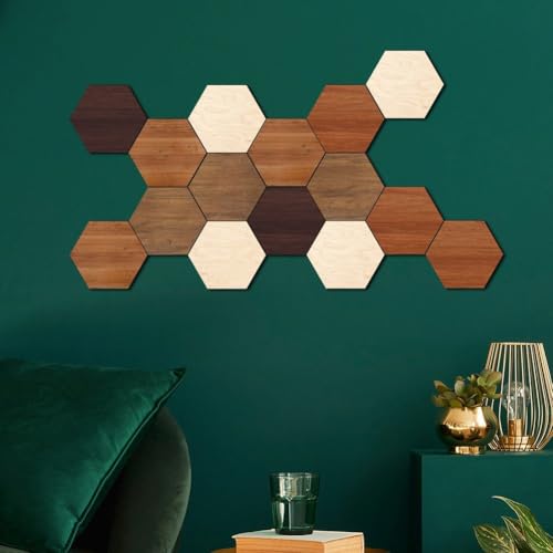 Décoration murale géométrique moderne en bois 3D avec 15 modules adhésifs