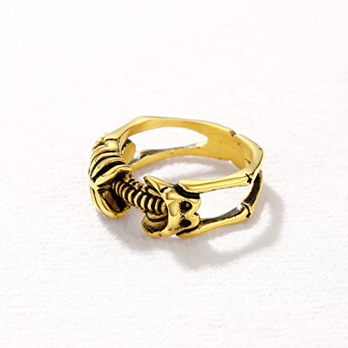 U7 Skeleton Rings 18K Gold Plated Halloween Costume Jewelry Gothic Punk Skull Ring Biker Size 11 #TOP1