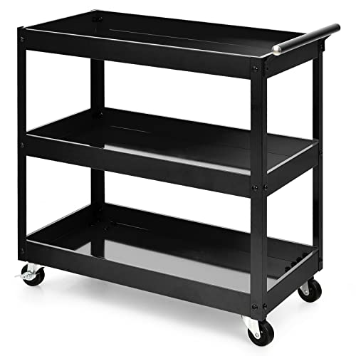 Happytools Rolling Cart Carritos utilitarios, Metal, Rojo/Negro