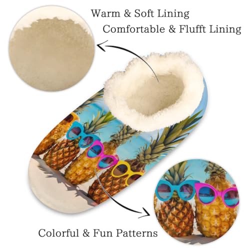 Summer Pineapple Family House Slippers for Women Men, Pineapple Beach Fuzzy Soft Cozy Non Slip Slipper Socks2