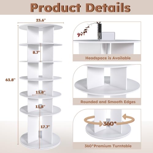 Image of Rotating Shoe Rack Tower, 7-Tier Spinning Storage Rack, Free Standing 360 Revolving Shoe Organizer, Holds 28 Pairs of Shoes (6-Tier White)
