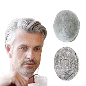 Men's Human Hair Toupee with Thin Skin Base, 0.03mm V-Loop Hairpiece