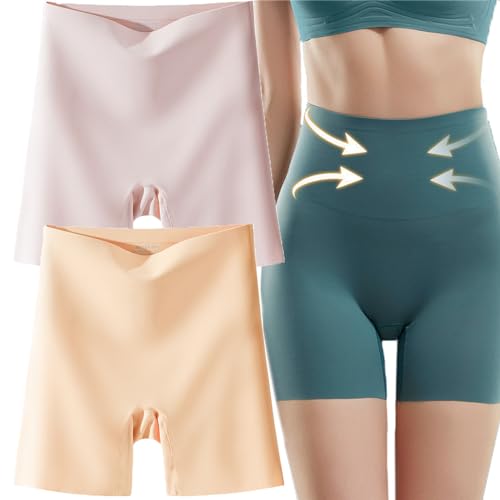 Ropa interior de cintura alta de seda helada para mujer con control de vientre,levantamiento de caderas bragas ultra finas sin rastro,sin costuras de cintura alta dos en una braga (2 PCS-B,XL(60-70 kg