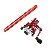 Eioflia Shoulder Compression, Pen Fishing Rod with Reel Mini Pole Rotating Fishing Wheel for Outdoor Fishing Accessories Red 2PCS