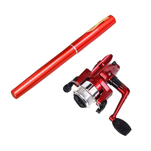 Eioflia Shoulder Compression, Pen Fishing Rod with Reel Mini Pole Rotating Fishing Wheel for Outdoor Fishing Accessories Red 2PCS
