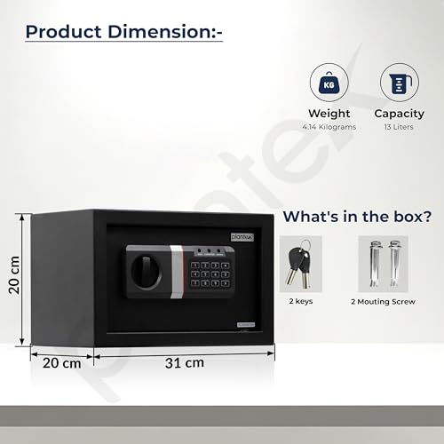 Image of Plantex 13 Ltr. Safe Locker For Home /Digital Locker /Electronic Safety Locker with Master & User Dual Code Access with Emergency Key /2 Years Warranty By Plantex (Black)