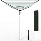 VOUNOT® Stendibiancheria Rotante da Esterno a Ombrello con 4 Bracci, 50M di Filo per Stendere, Stendino Pieghevole con Copertura Protettiva e Picchetto da Terra, Argento Verde