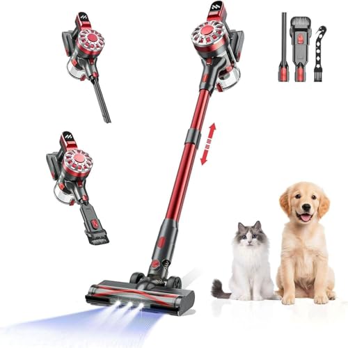 Cordless Vacuum Cleaner,Vacuum Cleaners for Home with Super Suction,Lightweight Stick Vacuum with 35 Mins Runtime,Rechargeable Cordless Vacuum for Carpet, Tile, Pet Hair, Hardwood Floors(Dark Red)