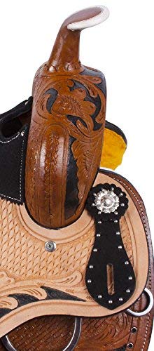 Deen, Enterprises Youth Child Premium Leather Western Barrel Racing Pony Miniature Horse Saddle Tack, Size 10 To 12 Inch Seat Available, Get Leather Headstall, Breast Collar,Reins (Black, 12) #TOP2