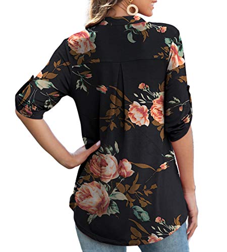 Othyroce Womens Tops Tunic Tops Tunics For Women Black Maternity Top And Blouse Casual V Neck Cuffed Sleeve L #TOP2