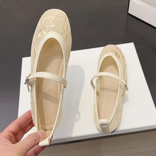 WENJIAZHIZHI Women's Round Toe Embroidered Ballet Flats Retro Dressy Buckle Flat Shoes Elegant Wedding Soft Slip-Ons for Women3
