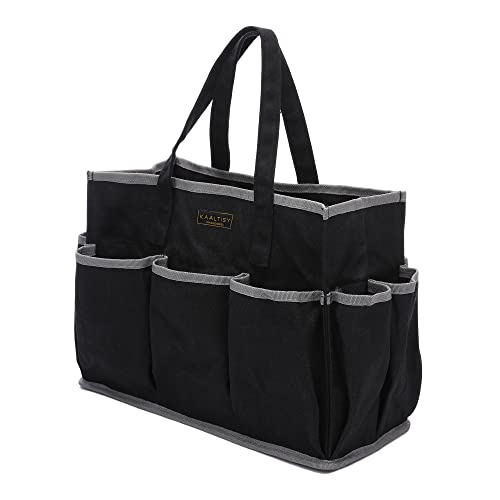 Canvas Tool Tote Bag, Heavy Duty 16oz Waxed Canvas Tool Storage Pouch with 1 Large Compartment & 10 Small Pockets | Multi-Purpose Garden Tool Bag for Horticulturists Mechanics Craftsmen – Black by Kaaltisy - Used condition - US$21.27