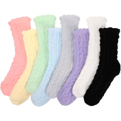 scenicamp 8 Pairs Fuzzy Socks for Women Fluffy Winter Warm Slipper Socks Microfiber Soft Home Sleeping Sock Christmas Sock