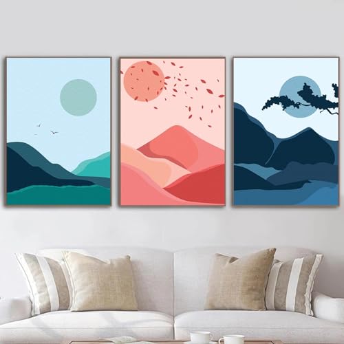 Toile montagne coucher de soleil abstrait pour habiller un mur vide sans cadre