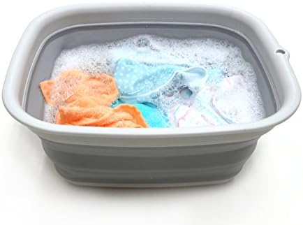 SAMMART 9.45L Collapsible Tub - Foldable Dish Tub - Portable Washing Basin - Space Saving Plastic Washtub (Grey)