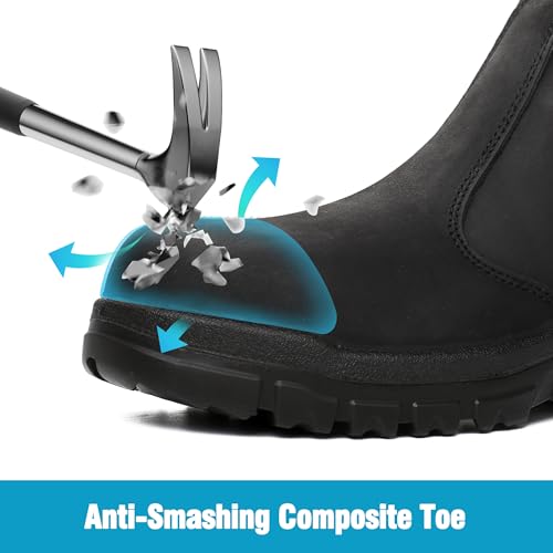SAFETY LOONG Slip-On Chelsea Composite Toe Work Boots for Men & Women – Black angle 5