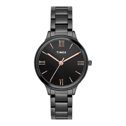 TIMEX Analog Watch for Women with Black Round Dial & Black Stainless Steel Bracelet Band Water Resistant Women's Wrist Watches - TWTL12112