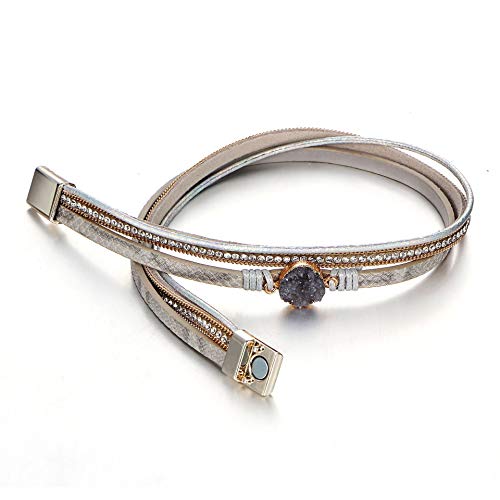 Image of Fesciory Leather Wrap Bracelets for Women, Boho Leopard Multi-Layer Crystal Beads Cuff Bracelet Jewelry